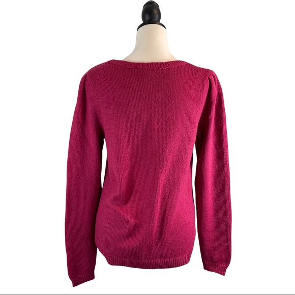 Ann Taylor Sweater Berry Pink Puffy Shoulder, New w/ Tags, Size L - Picture 7 of 10